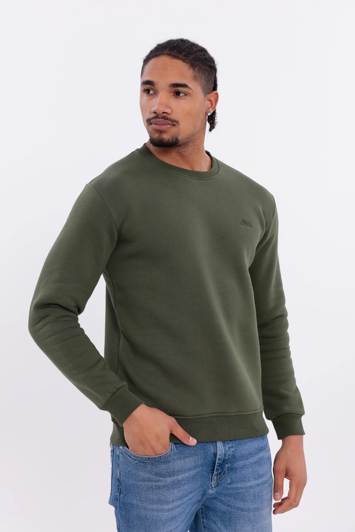 Sıfır4 Comfort Fit 3 İplik Şardonlu Sweatshirt -Haki Haki