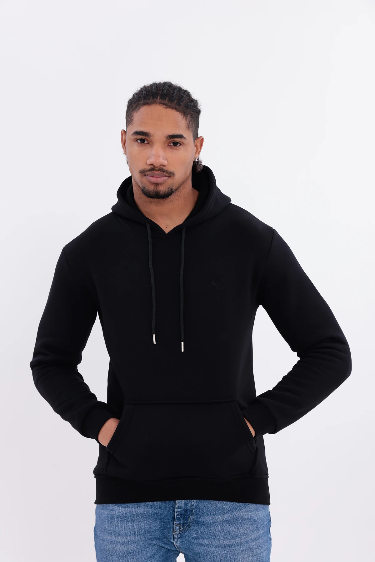 SIFIR4 3 İplik Şardonlu Kapüşonlu Sweatshirt Siyah Siyah