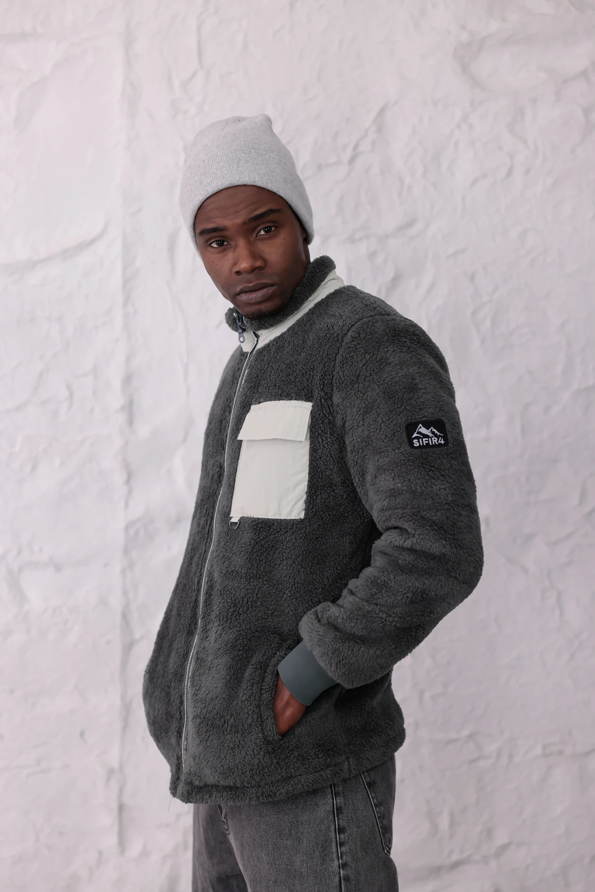 Sıfır4 AlpineSoft Peluş polar unisex Gri Gri̇