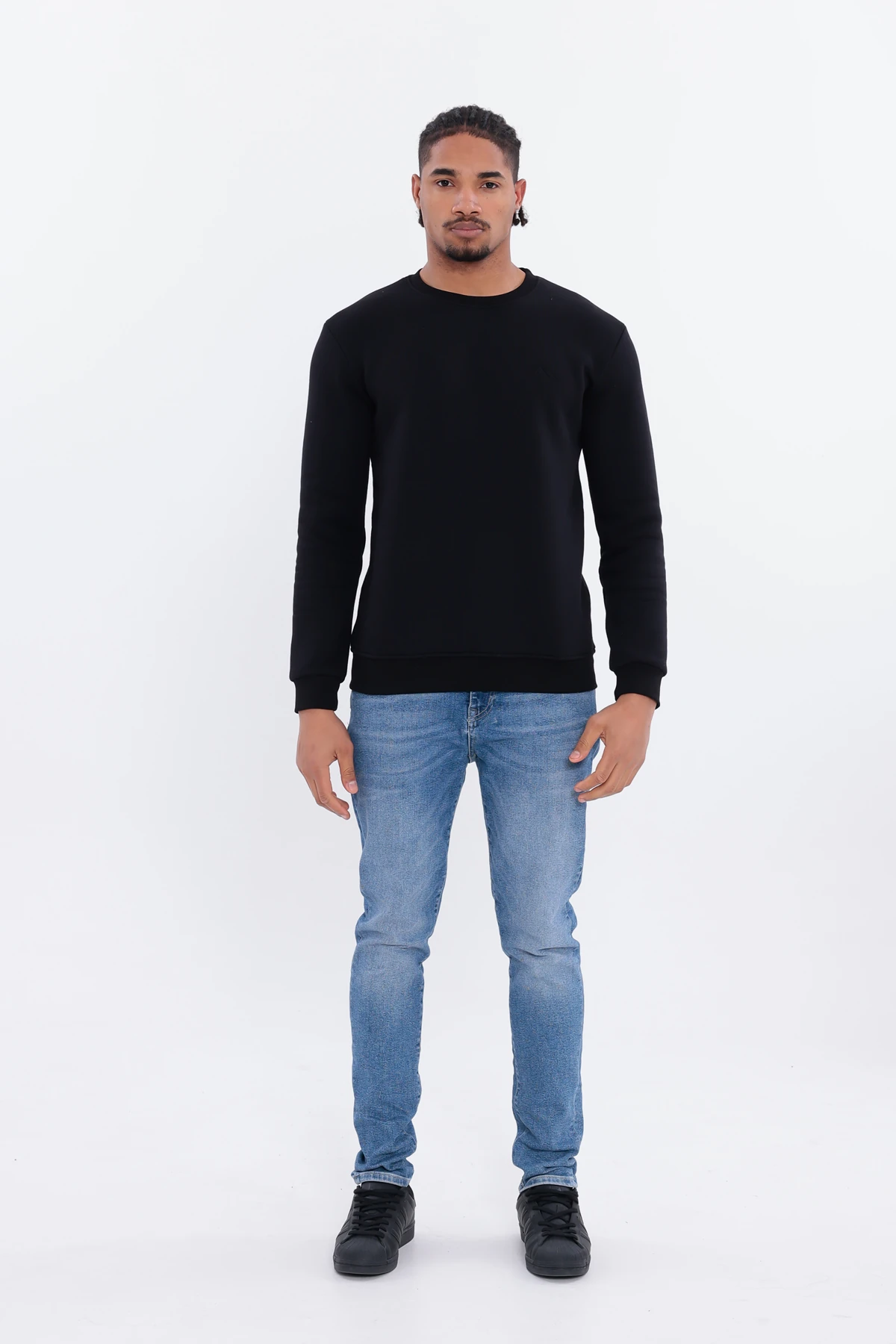 Sıfır4 Comfort Fit 3 İplik Şardonlu Sweatshirt  siyah Siyah
