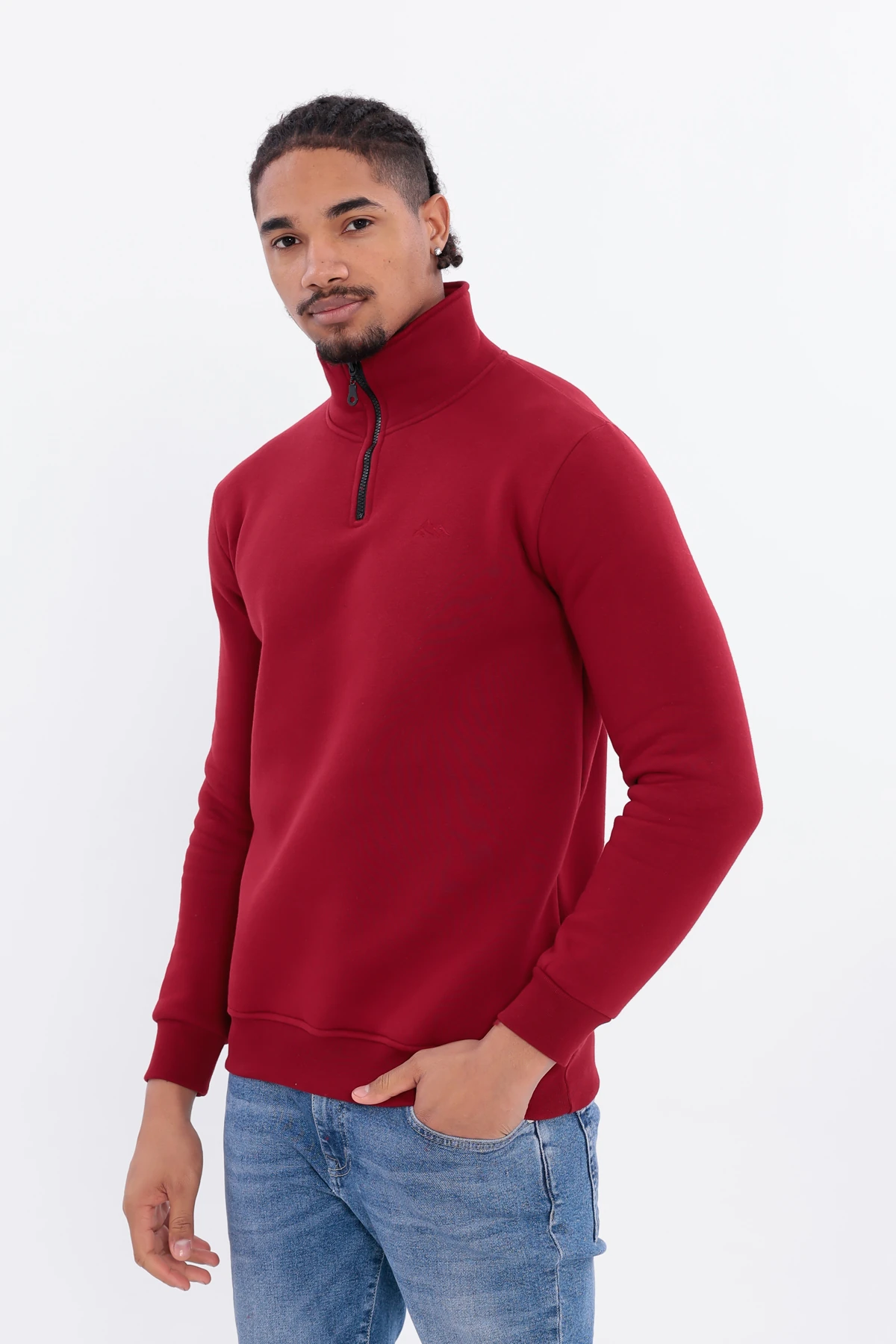 Sıfır4 Yarım Fermuarlı 3 iplik şardonlu  Sweatshirt Bordo Bordo
