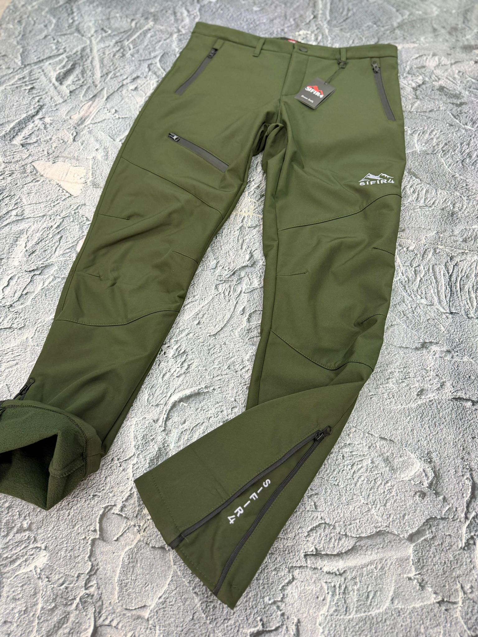 Sıfır4 Unisex Softshell Kayak & Kışlık Pantolon – Polarlı, Su & Rüzgar Geçirmez haki-yeşil haki yeşili