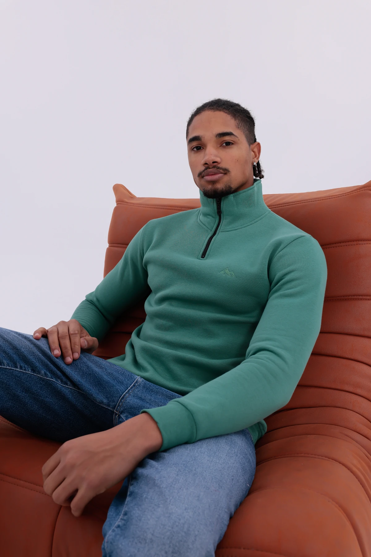 Sıfır4 Yarım Fermuarlı 3 iplik şardonlu  Sweatshirt Mint Yeşili mint yeşili