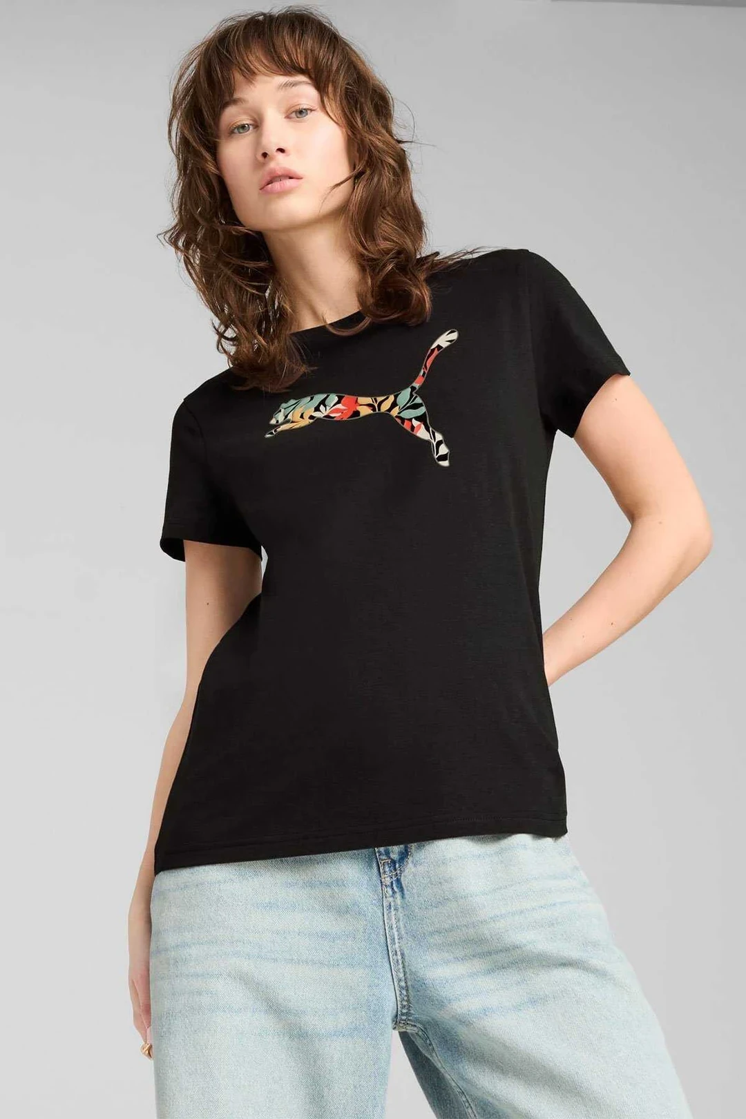 Kadın Graphıcs Floral Cat Logo Tişört 685081-01 Siyah