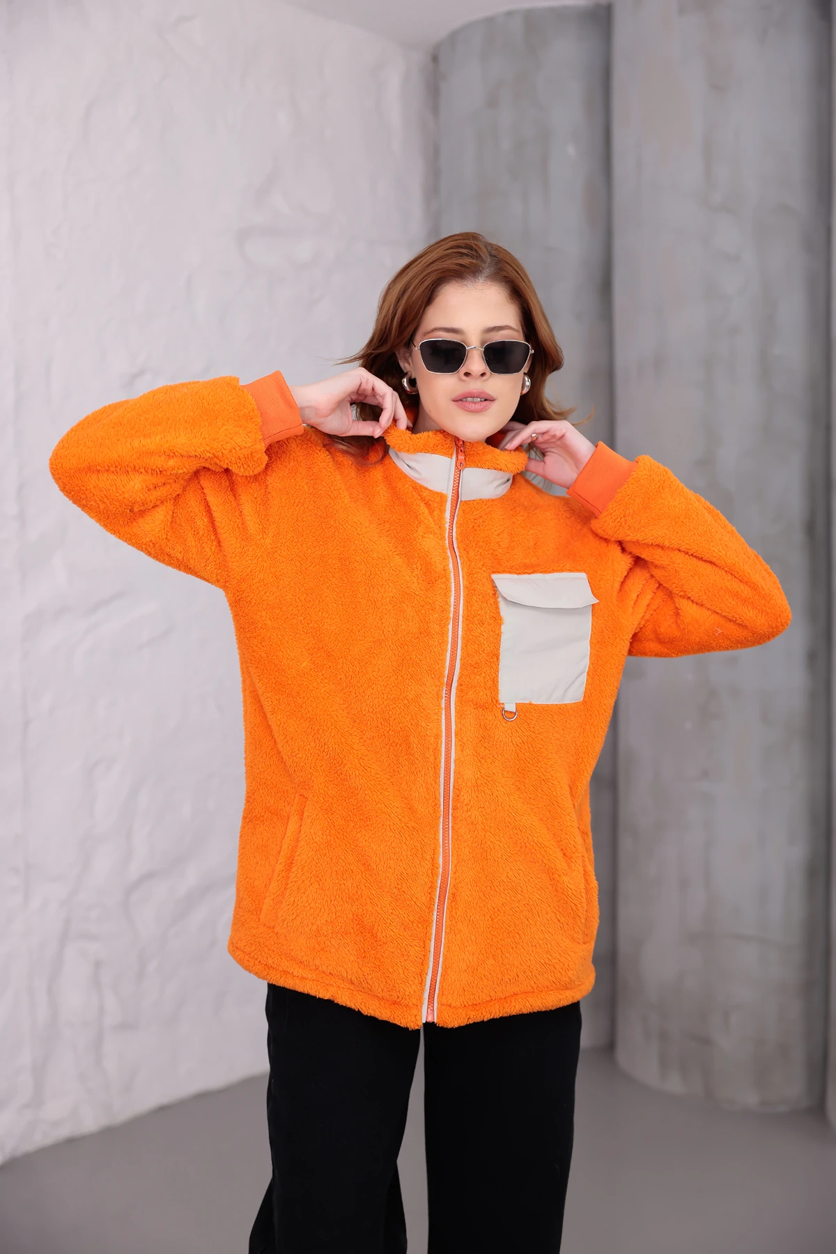 Sıfır4 AlpineSoft Peluş polar Kadın  turuncu Turuncu