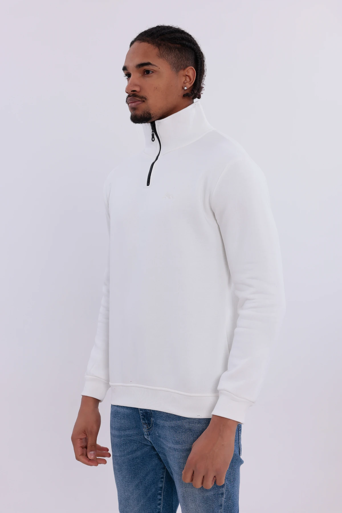 Sıfır4 Yarım Fermuarlı 3 iplik şardonlu  Sweatshirt Beyaz mint