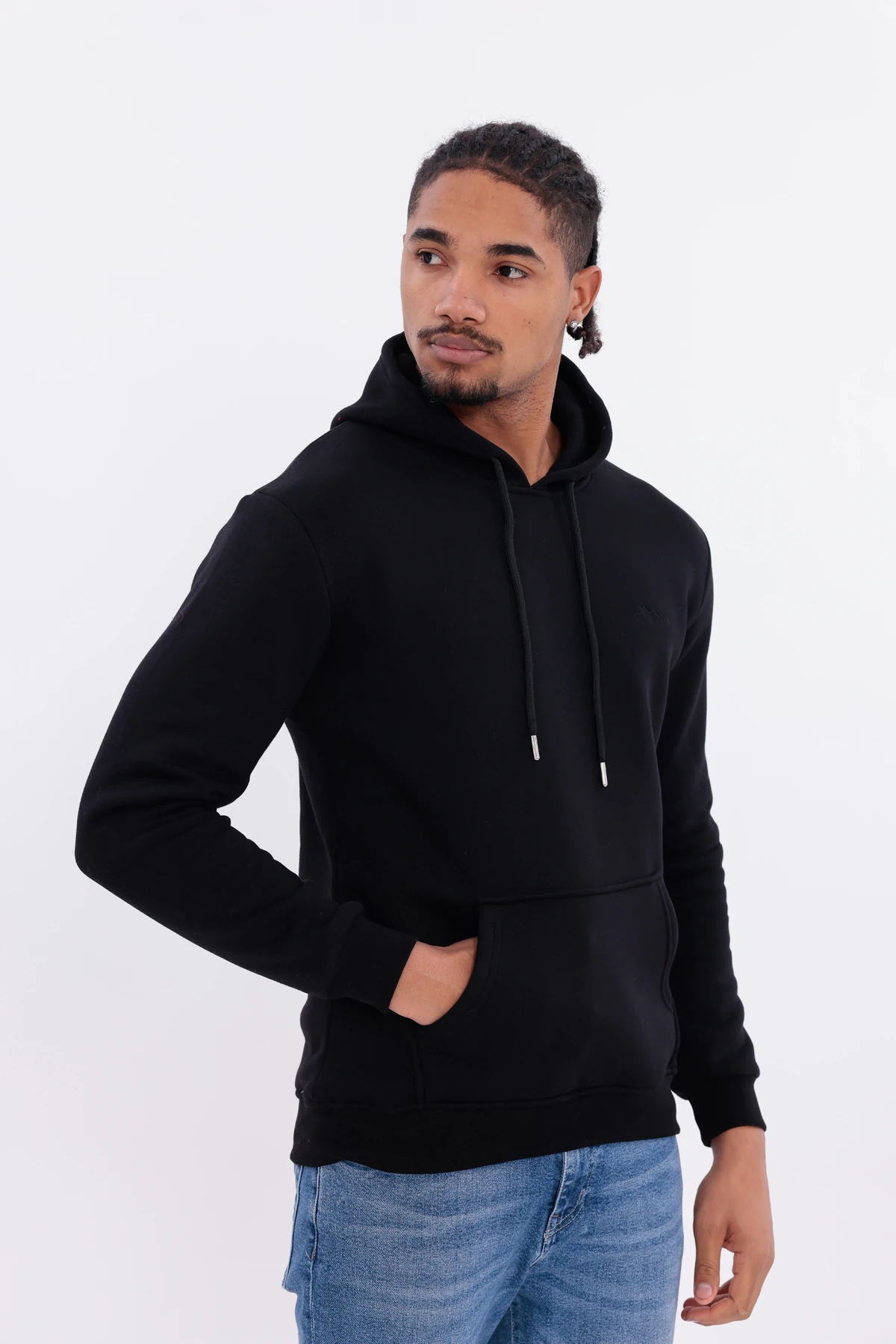 SIFIR4 3 İplik Şardonlu Kapüşonlu Sweatshirt Siyah Siyah