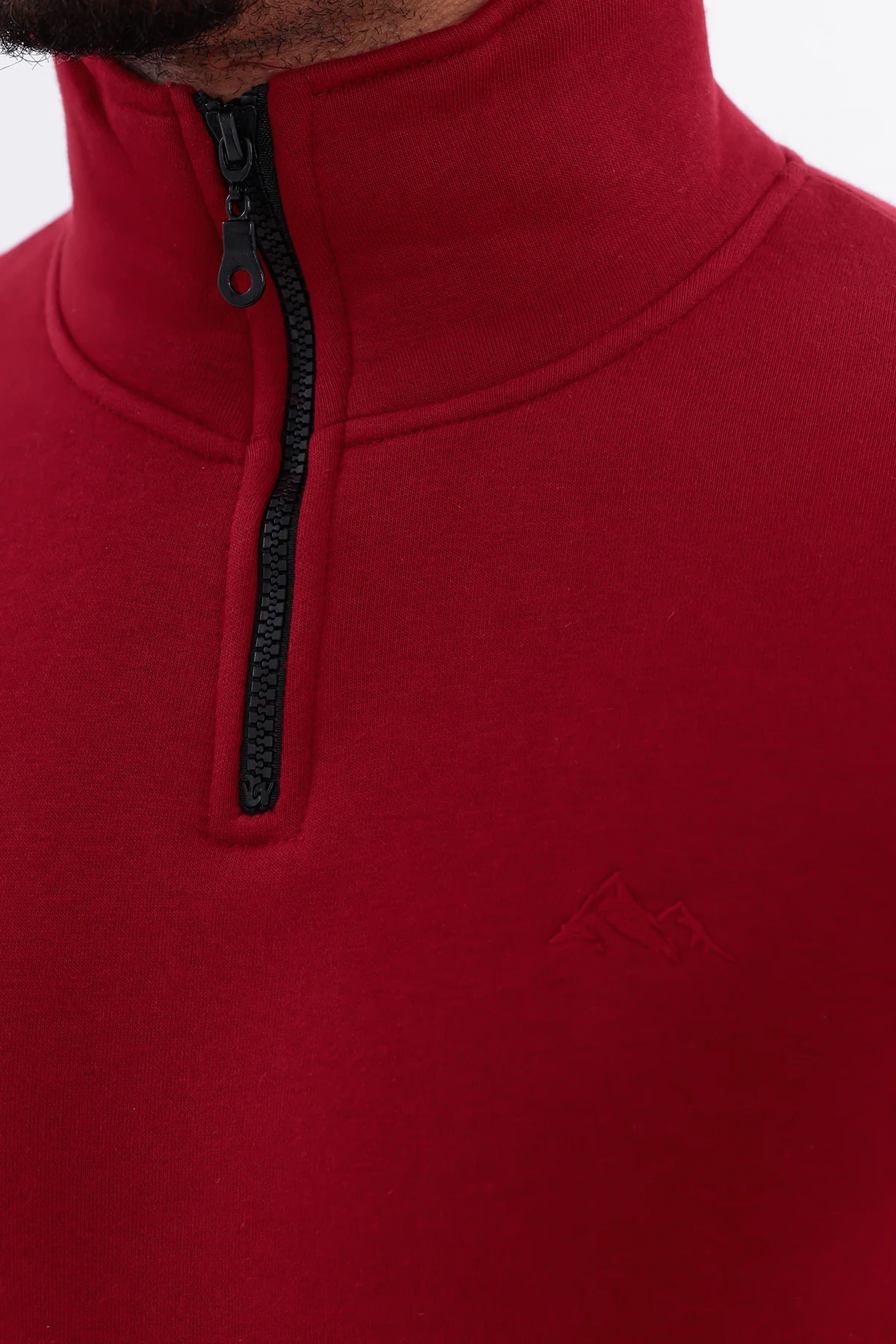 Sıfır4 Yarım Fermuarlı 3 iplik şardonlu  Sweatshirt Bordo Bordo