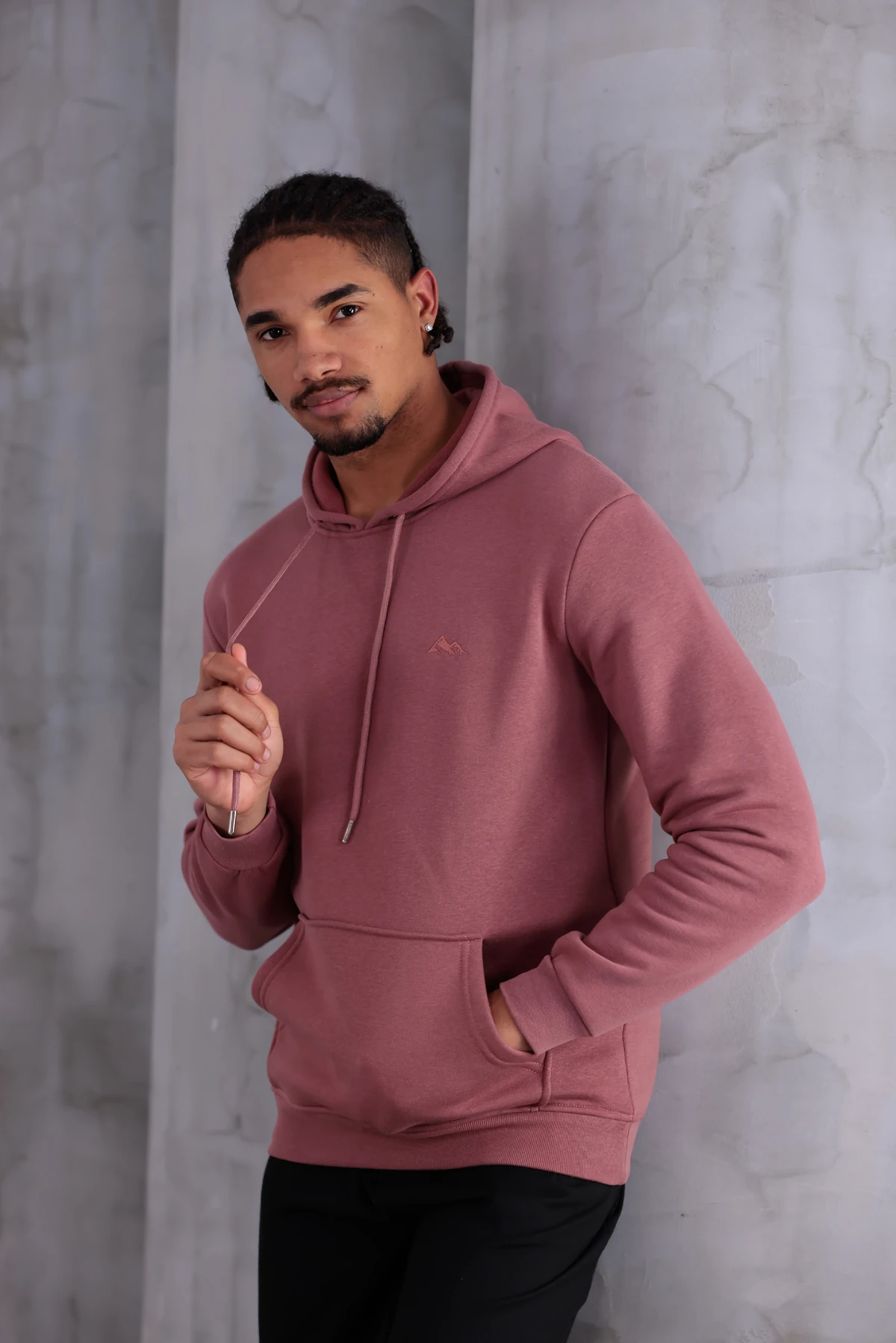 SIFIR4 3 İplik Şardonlu Kapüşonlu Sweatshirt Gül Kurusu gül kurusu