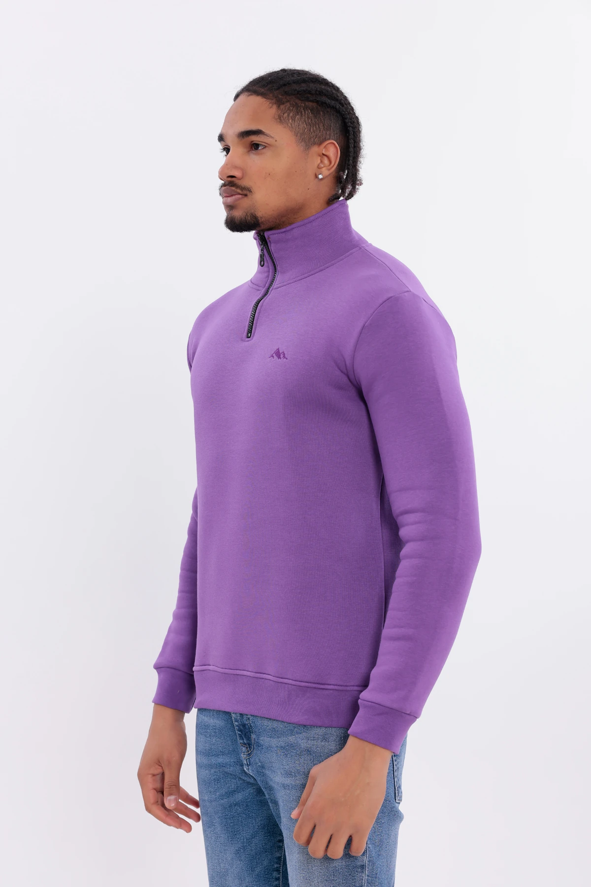 Sıfır4 Yarım Fermuarlı 3 iplik şardonlu  Sweatshirt Mor mor