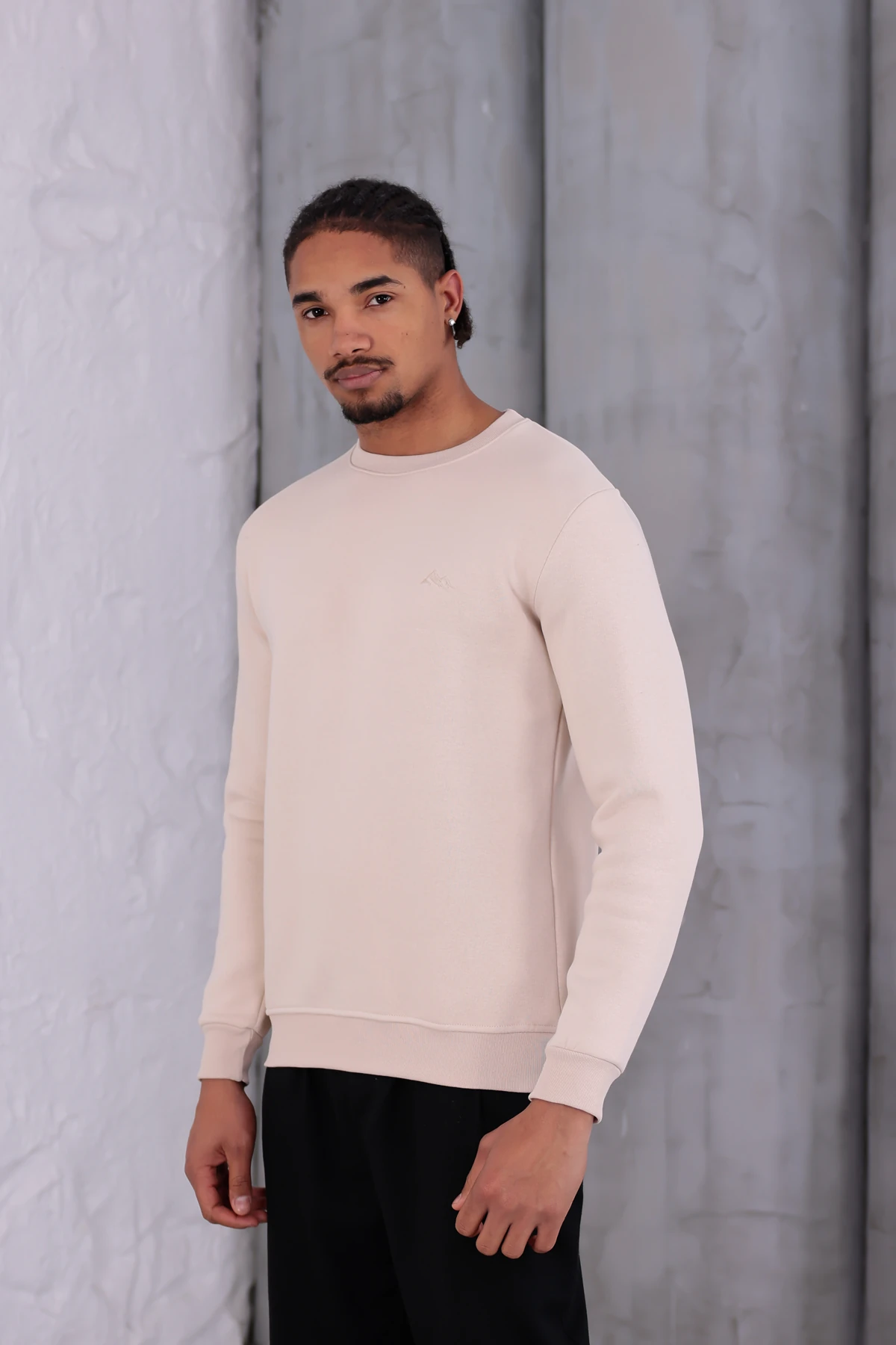 Sıfır4 Comfort Fit 3 İplik Şardonlu Sweatshirt krem krem
