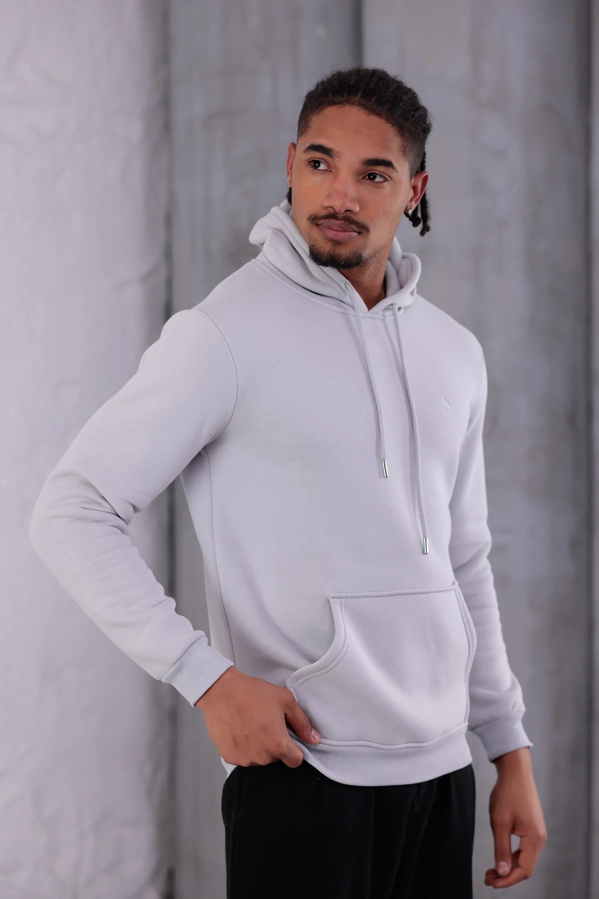 SIFIR4 3 İplik Şardonlu Kapüşonlu Sweatshirt Buz grisi buz gri