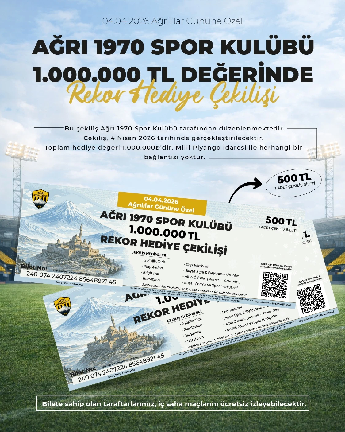 AĞRI SPOR 1 MİlYON TL DEĞERINDE HEDİYE ÇEKİLİŞİ KUPONU