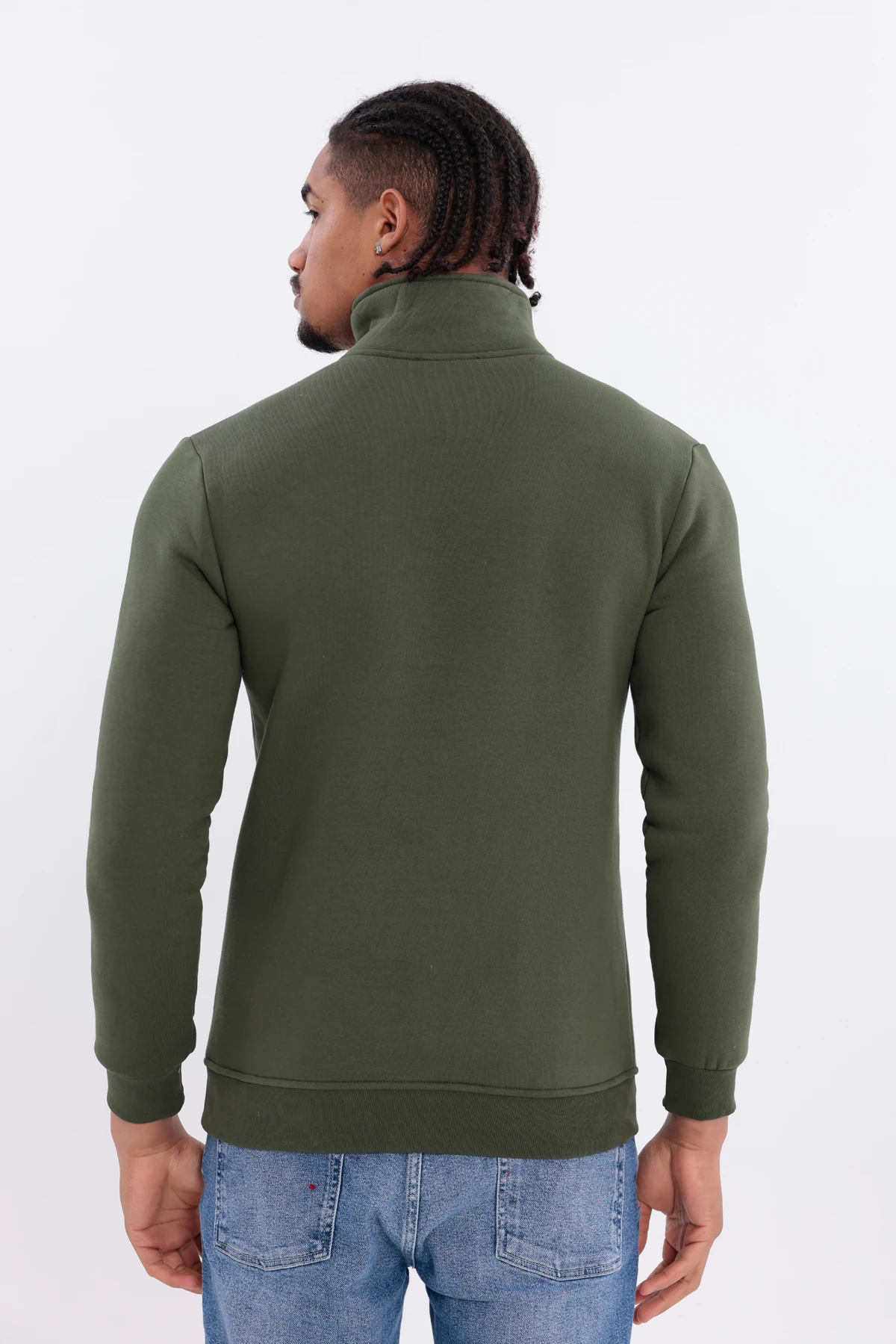 Sıfır4 Yarım Fermuarlı 3 iplik şardonlu  Sweatshirt Yeşil Yeşil