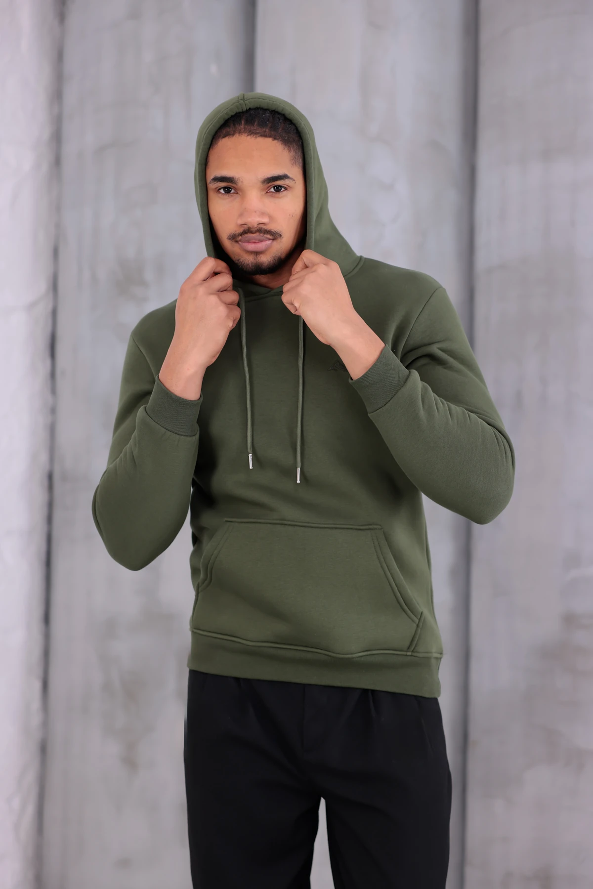 SIFIR4 3 İplik Şardonlu Kapüşonlu Sweatshirt Haki Yeşili haki yeşili