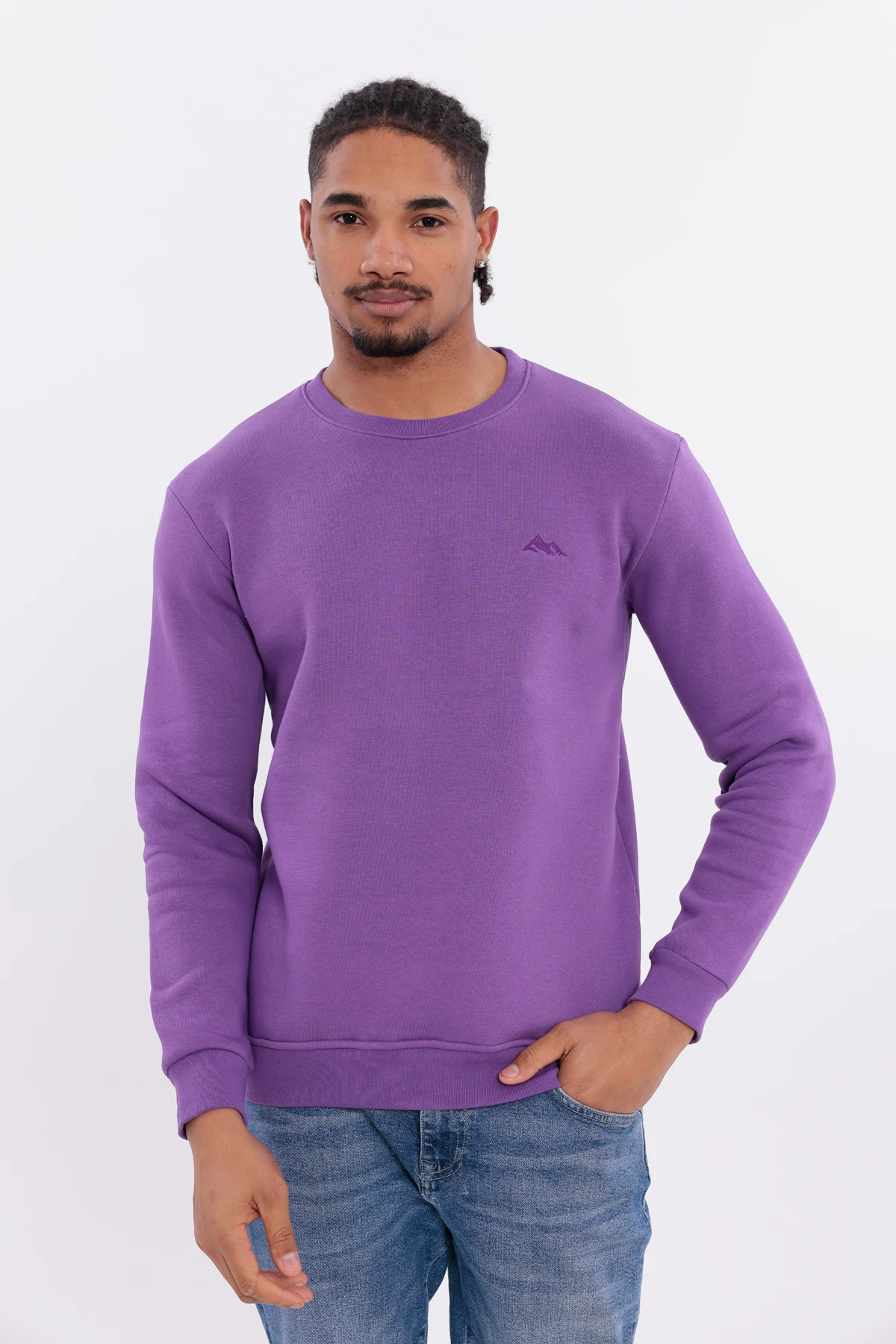 Sıfır4 Comfort Fit 3 İplik Şardonlu Sweatshirt Mor mor