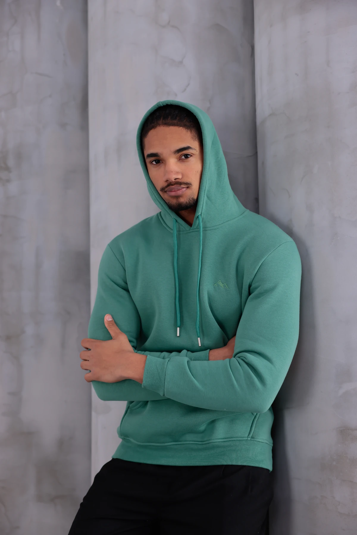 SIFIR4 3 İplik Şardonlu Kapüşonlu Sweatshirt Yeşil Yeşil