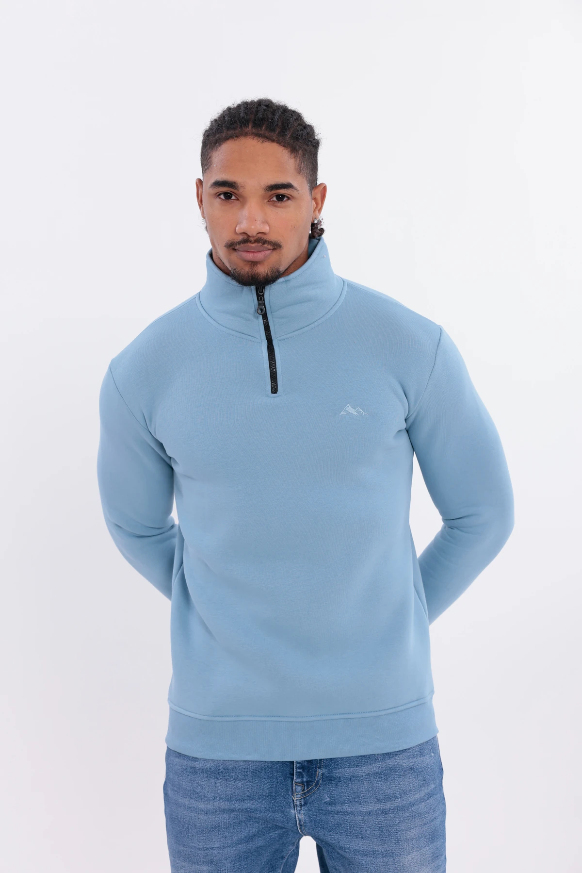 Sıfır4 Yarım Fermuarlı 3 iplik şardonlu  Sweatshirt gökyüzü mavisi gökyüzü mavisi