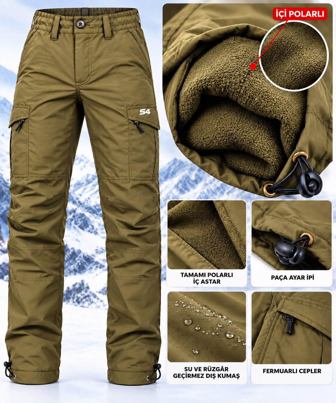 s4 içi polarlı kışlık outdoor taktikal pantolon